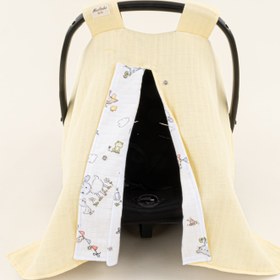 Resim Puset Örtüsü - Çift Taraflı - Sarı muslin - Çiftlik Hayvanları 