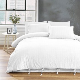 Resim Rocco 100% Cotton Embroidered Piece Dyed Duvet Cover Set White 