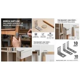 Resim 15x25 Mm L Masa Gönye 10 Adet - Paslanmaz Çelik Köşe Birleştirici Ve Mobilya Sabitleyici - Küçük Boy Metal Köşebent L Braket Seti 0 - 10 CM 