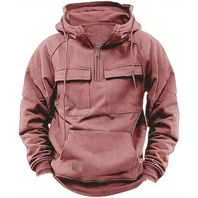 Resim 13sonbahar Ve Kış Erkek Spor Çok Cepli Kapüşonlu Düz Renk Sweatshirt Pembe 