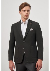 Resim İmza Siyah Kendinden Desenli Gofreli Mono Yaka Kelebek Astar Çift Yırtmaç 2 Düğme 6 Drop Slim Fit Classic Ceket 1002245158 Siyah 