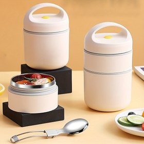 Resim Paslanmaz Çelik Yalıtımlı Öğle Yemeği Kutusu - Ofis, Okul ve Seyahat için Taşınabilir Çorba & Lapa Kabı - Sızdırmaz Gıda Kapları Kaşık ile Birlikte, Elde Yıkama Tavsiye Edilir, Okula Dönüş 
