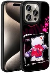 Resim M.TK moveteck İphone 15 Pro Max Kılıf Sevimli Ayıcık Tasarımlı Karakterli Kabartmalı 3Boyutlu Yumuşak Silikon, Siyah, Tek Ebat, amas-15promax-siyah 