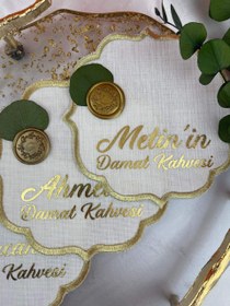 Resim Mühürlü Model Damat Kahvesi Sunum Mendili - Gold 