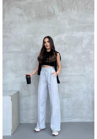 Resim Siyah-antrasit Kadın Mevsimlik Salaş Geniş Paça Yüksek Bel 2'li Eşofman Altıc Mrb102 Gri - Lacivert 