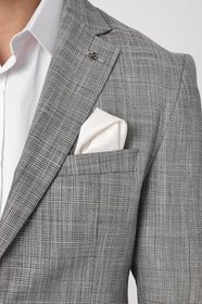 Resim Zenos Erkek Lacivert Keten Görnümlü İlkbahar-Yaz Ekose Blazer Ceket 