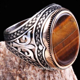 Resim Tigers Eye Stone Jewelry Solid 925 Sterling Silver Men Ring - US: 6.25 / 53 mm / Turk: 13 