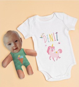 Resim Bitmeyenkartus Bk Kids Kişiye Özel Fotoğraflı Bebek Yastık Ve Bebek Body Zıbın H (550906007) Çok Renkli 
