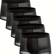 Resim 5 adet Erkek Nefes Alabilen File Buzlu İnce Rahat İç Çamaşırı - Siyah Beyaz Polka Dots Tasarımı, Yumuşak Esnek Kumaş, Günlük Rahat İç Çamaşırı ve İç Çamaşırı 