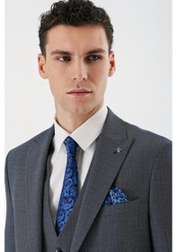 Resim İmza Koyu Lacivert Desenli Kırlangıç Yaka Yelekli 6 Drop Slim Fit Dar Kesim Klasik Takım Elbise 1001240157-koyu Lacivert Koyu Lacivert 