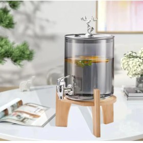 Resim YNSK Geyik Detaylı 2,5 Lt Bambu Standlı Cam Musluklu Şerbet- Meyve Suyu - Içecek- Su Sebili 