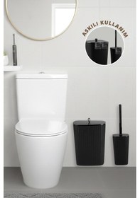 Resim Okyanus Home Safir Yapışkanlı Wc Fırçalık Ve Çöp Kovası Seti Siyah 2'li Banyo Seti Siyah 