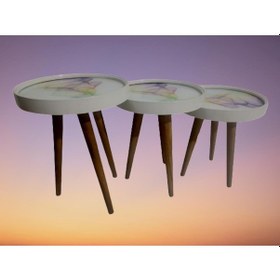 Resim Zigon Sehpa Çember Renkli Dalga Model Kayın Retro Parlak Ceviz 3 