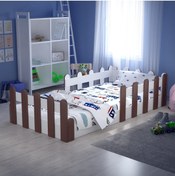 Resim Tuliplife Montessori Karyola Beyaz Rustik Ceviz 90x190 Yatak Uyumlu Oval Kesim Çocuk Yatağı 