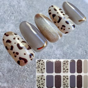 Resim 3D Leopar Desenli Ekose Taşlı Renkli Kabuk Tırnak Sanatı Sticker DIY Tırnak Süsleme Taklit Taşlı Tırnak Sticker 
