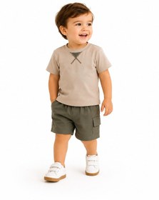 Resim Tucankids Erkek Çocuk Bej Haki Şortlu İkili Takım %100 Pamuk 2-5 Yaş Bej - Haki 