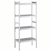 Resim Professional Düz Etejer Seti, Aluminyum Ayaklı, 4 Raflı, Her Raf Demonte Polietilen Tabletlerden Oluşur, Tabletler Bulaşık Makinesinde Yıkanabilir - 475x1216 Mm, H=1700 Mm BLS1216 