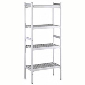 Resim Professional Düz Etejer Seti, Aluminyum Ayaklı, 4 Raflı, Her Raf Demonte Polietilen Tabletlerden Oluşur, Tabletler Bulaşık Makinesinde Yıkanabilir - 475x1216 Mm, H=1700 Mm BLS1216 