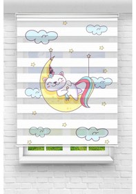 Resim Perdecizade Enxboy Uyuyan Kedi Dijital Baskılı Zebra Perde-cocuk Odası-stor Perde Renkli 