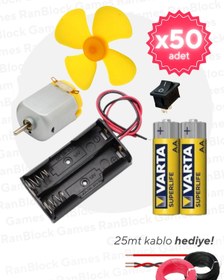 Resim Genel Markalar 50'li Paket Deney Seti (Motor, Pervane, Anahtar, Pil Yuvası, Pil ve Kablo) - Okul ve Sınıflar için M 