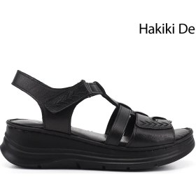 Resim Gönderi(r) Kadın Siyah Cırt Bantlı Dolgu Topuk Hakiki Deri Sandalet 