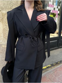 Resim VOLT CLOTHİNG Kadın İp Bağlamalı Omuz Detaylı Astarlı Blazer Ceket 