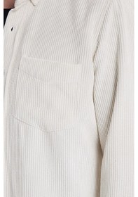 Resim Tudors Erkek Regular Fit Rahat Kesim Fitilli Kadife Görünüm Düğmeli Yaka Krem Rengi Ceket Gömlek-41322 Krem 