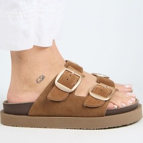 Resim İrene Platform Deri Kadın Terlik Taba-7138 Taba 