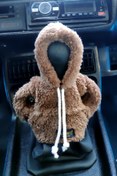 Resim Bundera Vites Süsü Kahve Peluş Hoodie Kapüşonlu Araba Vites Topuz Süsü Oto Aksesuarı Vites Topuzu Sweatshirt 