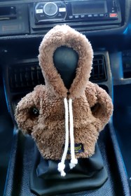 Resim Bundera Vites Süsü Kahve Peluş Hoodie Kapüşonlu Araba Vites Topuz Süsü Oto Aksesuarı Vites Topuzu Sweatshirt 