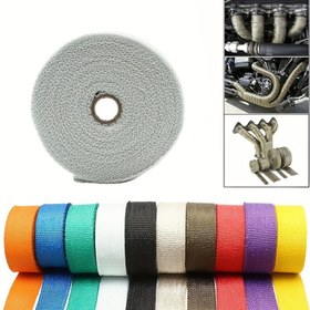 Resim 5m/196in Yüksek Sıcaklığa Dayanıklı Cam Elyaf Yalıtım Bandı - 1.5mm/25mm Kalın, Araba Egzoz Borusu ve Motosiklet Motoru Isı Yalıtımı için Canlı Çok Renkli Seçenekler, Otomotiv Sarma Uygun, Özelleştirilebilir Araç Aksesuarı | Parlak Bitiş Bant | Dayanıklı Malzeme 
