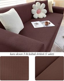Resim Upmall Lastikli Yikanabilir Karedesen 3kişili Koltuk Örtüsü Koyu Kahve 