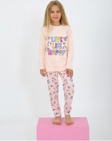 Resim Kız Çocuk Uzun Kollu %100 Pamuklu Pijama Takımı Happy Life SOMON 