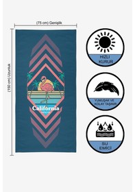 Resim CALIFORNIA FLAMINGO Dijital Baskılı 75x150 Cm Plaj Havlusu Mavi 