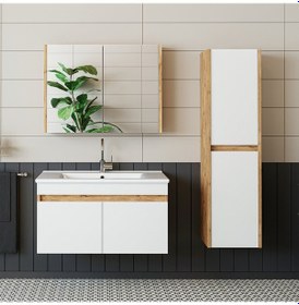 Resim Roomart Banyo Alt Dolabı Lavabolu Atlantik - Beyaz Mat 85 Cm Atlantik Çam - Beyaz 