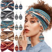 Resim 3 adet Bohem Tarzı 1 Bandana ve 1 Çift Küpe Geniş Boyutlu Baskılı Moda Kadın Bandana Kadın Küpe Seti Günlük Kullanım İçin Uygun 