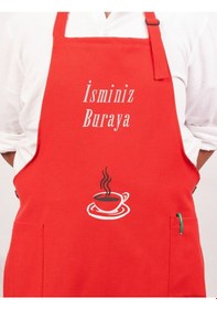 Resim Mutfak Önlüğü Kişiye Ve İsme Özel Nakışlı Mutfak Önlüğü Fincan 02 Farklı Renkler Kırmızı 