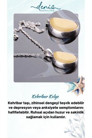 Resim Deniz Doğal Taş Sertifikalı Kehribar (FOSİLLEŞMİŞ ÇAM REÇİNESİ) Gümüş Kolye Ucu - M357 