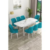 Resim Canisa Concept Eva Serisi Mdf Beyaz Mermer Desenli Açılabilir Mutfak Masa Takımı/beyaz Mermer Desenli Masa + 8 Adet Sandalye 