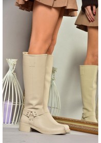 Resim Fox Shoes T404550009 Bej Alçak Topuklu Kadın Çizme Bej-suni Deri Bej 