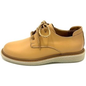 Resim Koyu Bej Prego Bağcıklı Hakiki Deri Kadın Ayakkabı Bej 