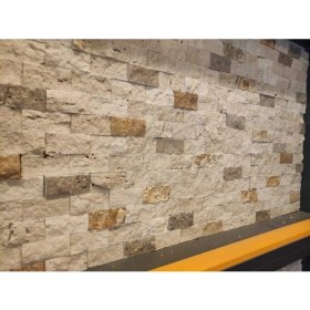 Resim 3'lü Mix Traverten Doğal Patlatma Duvar Kaplama Taşı 2,5x5 Fileli 