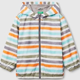 Resim Benetton Mix Erkek Bebek Çizgili Yağmurluk Beyaz 