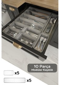 Resim Meleni Home 10'lu Modüler Set Kaşıklık Çekmece Içi Düzenleyici Çatal Kaşık Bıçak Düzenleme Organizeri Şeffaf 