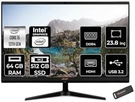 Resim ACER Aspire C24-1800 i5 1335U 64GB 512GB SSD Intel Graphics 23.8" FHD FDOS All In One PC Siyah & PER 