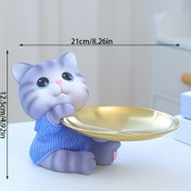 Resim Çağdaş Reçine Kedi ve Tavşan Figürleri Tepsili - Ev Ofisi için Dekoratif Hayvan Heykelleri, Oturma Odası, Giriş Anahtar Depolama için Yaratıcı Lüks Vurgu Parçaları - Elektrik Gerekmez 