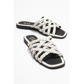Resim Luvishoes Luvi Shoes Alısha Ekru Hakiki Deri Örgü Bantlı Kadın Terlik Ekru 