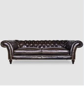 Resim Hanel Mobilya Englısh Chesterfield Koyu Kahve Suni Deri Chester Koltuk 