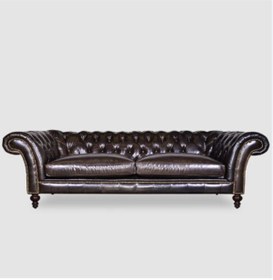 Resim Hanel Mobilya Englısh Chesterfield Koyu Kahve Suni Deri Chester Koltuk 