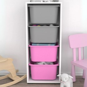 Resim Cara 4 Derin Sepetli Çok Amaçlı Oyuncak Dolabı Pembe Gri 